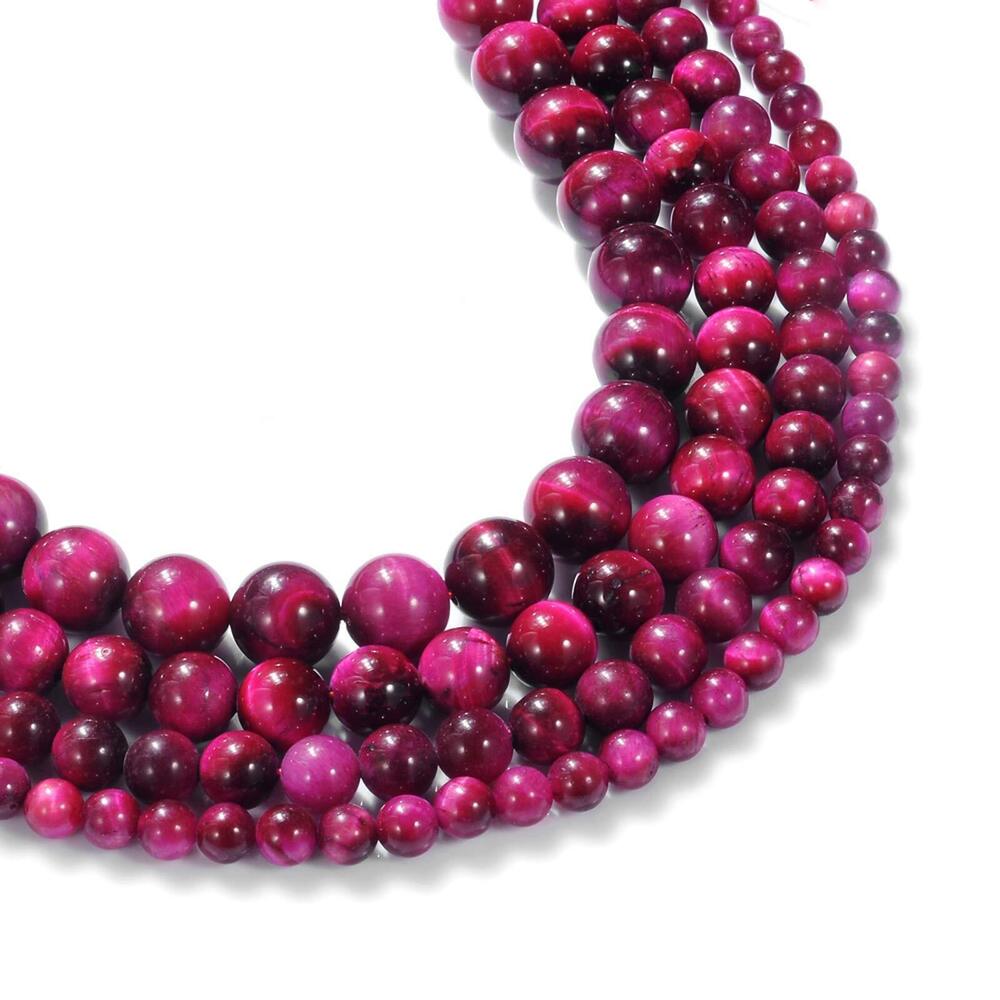 4314 10MM Fuchsia Tiger Eye Beads Round Smooth Natural Tigereye Stone Beads